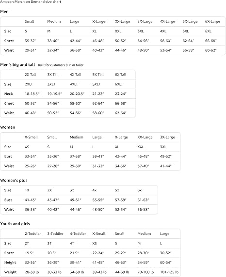 Men's and Women's size chart on a white background